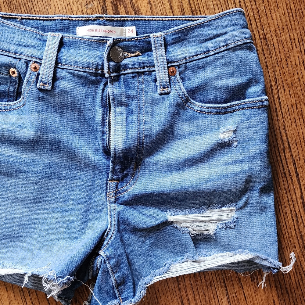 Levi's Blue Distressed Jean Shorts with Frayed Hem